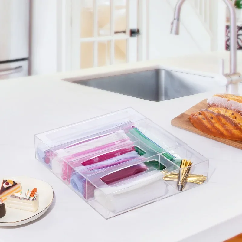 Acrylic self-sealing bag, storage drawer, wall-mounted food sorting box, fresh-keeping zipper bag organizer, storage