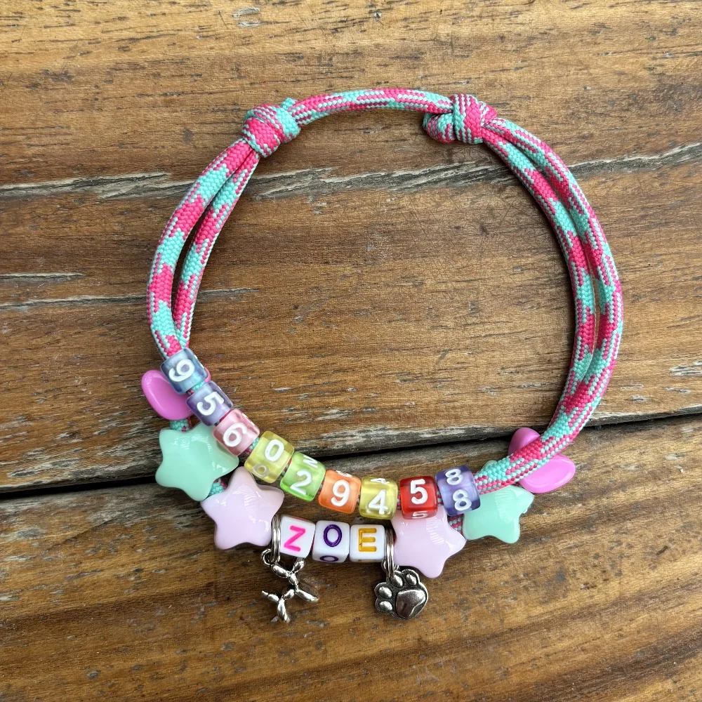 Custom Beaded Woven Dog Collar with Name & Paw Print Pendant, Colorful Number Beads Adjustable Collar for Small Dogs