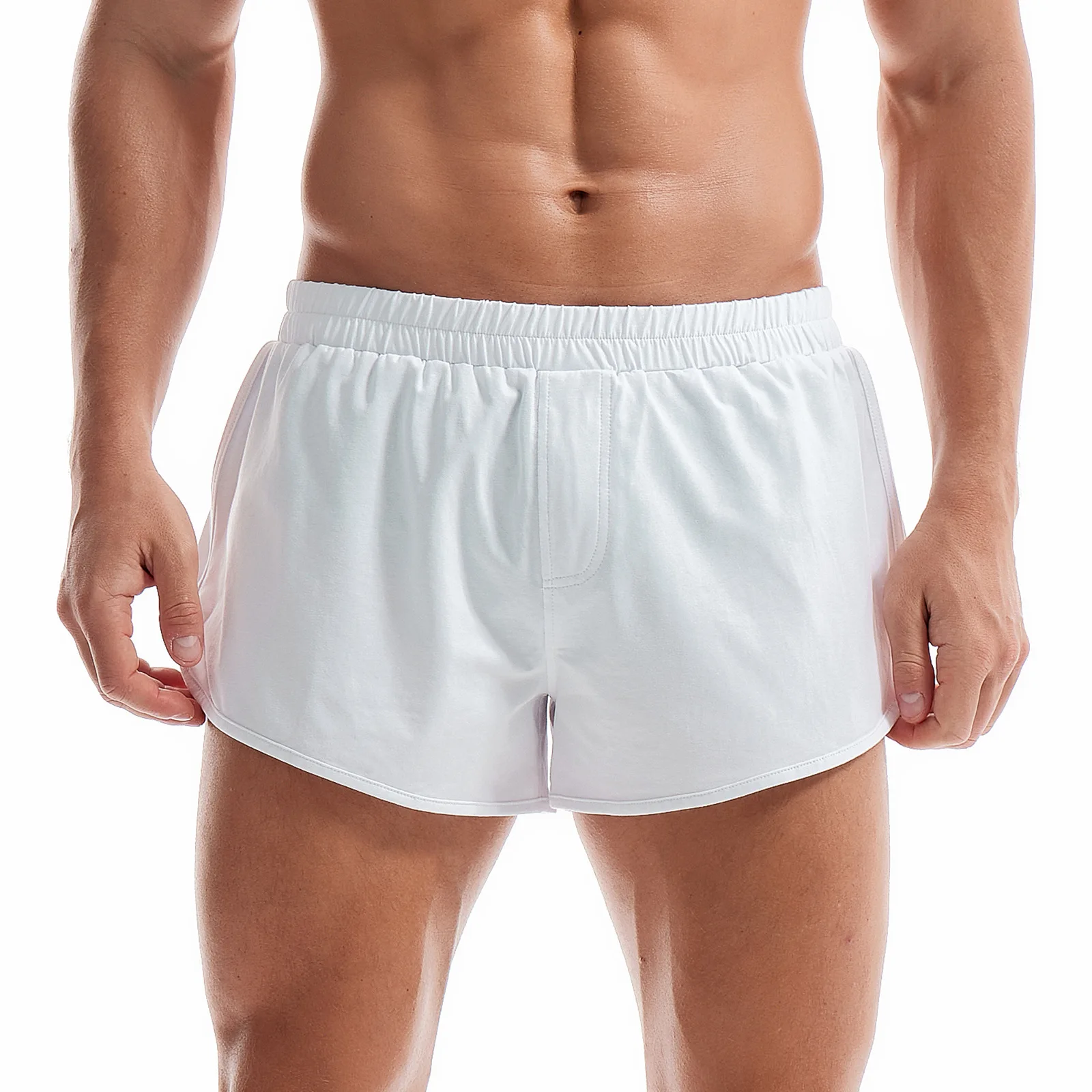 Summer Men's New Solid Color Simple Thin Slit Home Pants Loose Sports European Size Three Quarter Pants Casual Shorts