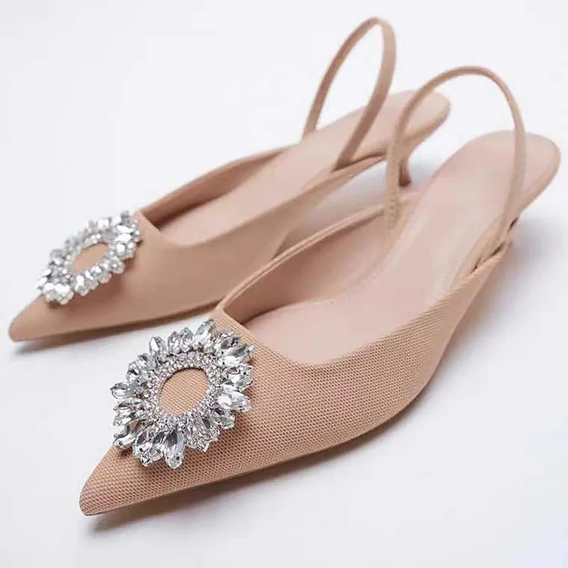 

Fashion Crystal Sandals for Women Heel Women Sandals 2022 Summer New Mules Pointed Shoes Woman Plus Size Brand Sandals Female