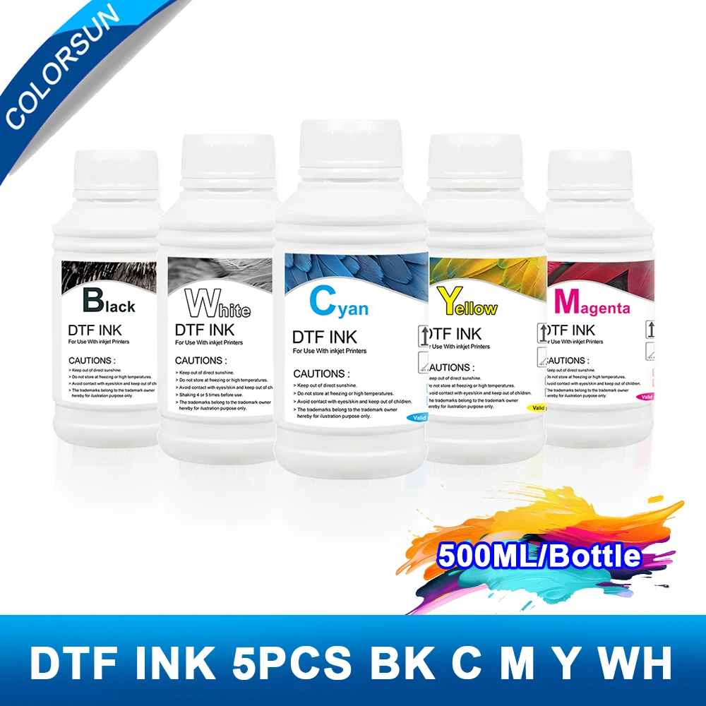 

Colorsun 5*500ml DTF Ink Kit PET Film Transfer Ink For DTF Direct Transfer Film Printer L805 L1800 R1390 all DTF Printer ink