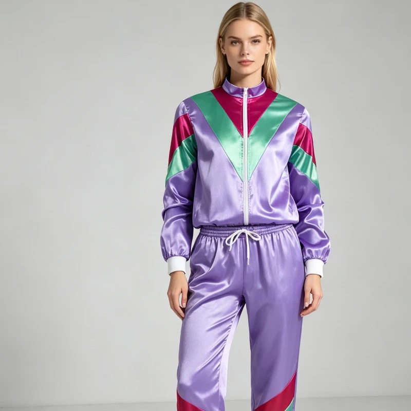 vintage 80s disco sportswear set zip up jacket jogger sweatpants retro theme party halloween role play performance costume