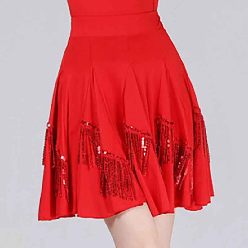 

Adult Latin Dance Costume Half Short Skirt Rhinestone Gauze Square Women Performance Training Rumba Samba Practice Dancewear