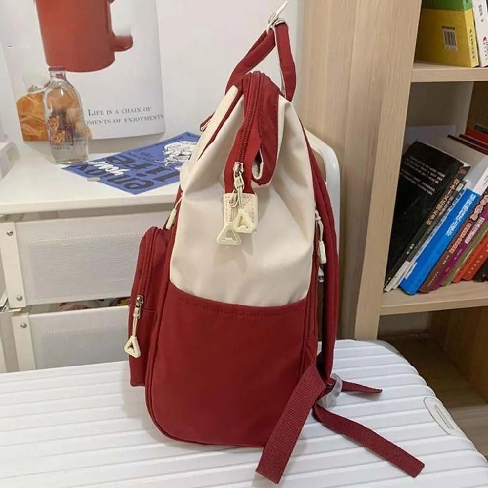 

Adjustable Large Capacity Backpack Korean Style Anti-splash Water Casual Nylon Daypack Contrast Color Soft Women School Bag Work