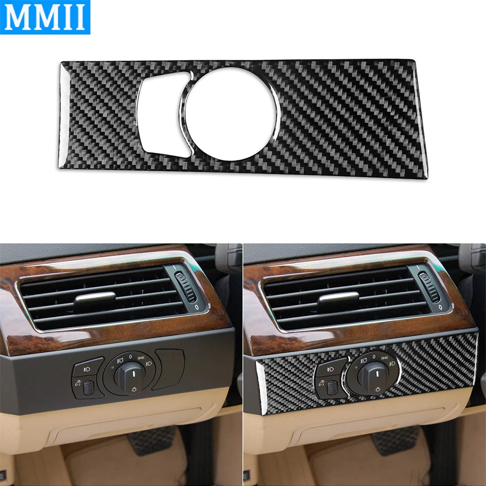 For BMW 5 Series E60 2004-2007 Real Carbon Fiber Headlight Switch Panel Trim Cover Car Interiors Accessories Decoration Sticker