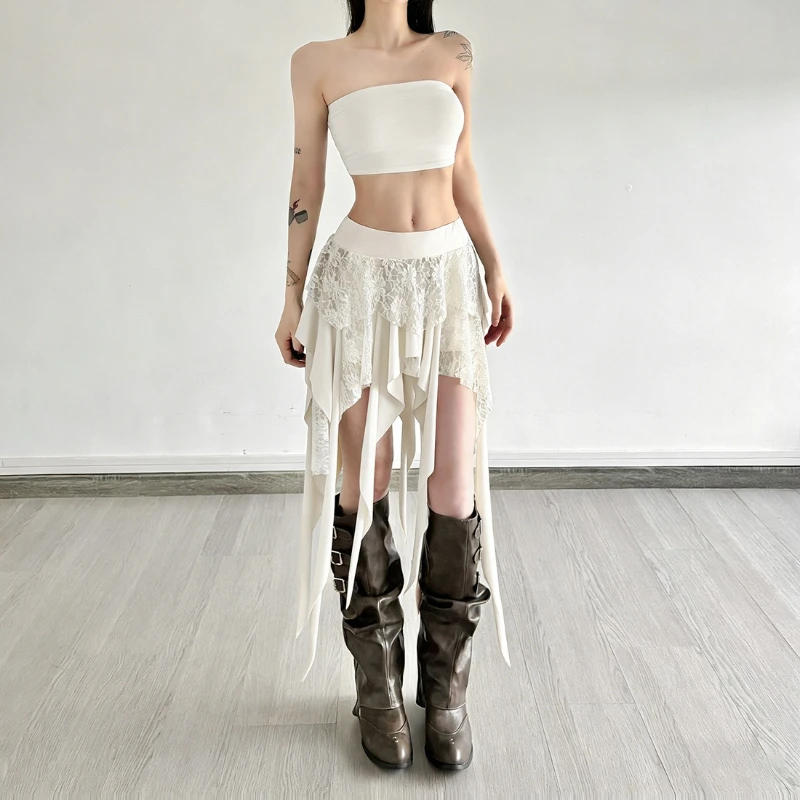 

2026 Spring New Street Fashion Ribbon Splicing High Waist Contrast Half Length Skirt for Women