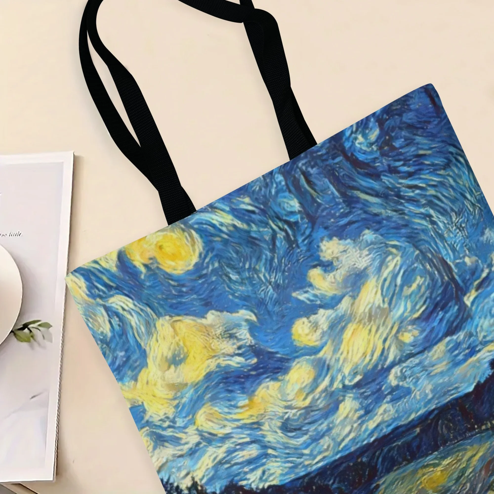 Van Gogh Canvas Tote Bag Starry Night Over The Rhône Art Print Shoulder Bag Women's Shopping Bag Perfect for Art Aesthetic Fans