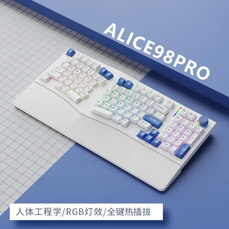 Imagem -02 - Teclado Mecánico de Modos Alice Rgb Teclados Inalámbricos Ergonomía Teclado de Juego Personalizado Alice98 Pro Intercambiable en Caliente Alice98pro