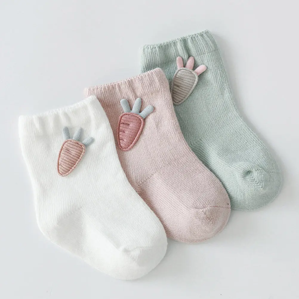 3Pair Baby Socks Cotton Soft Breathable Anti-Slip Cartoon Design Newborn Toddler Spring Autumn Socks for Boys Girls 6-12 Months