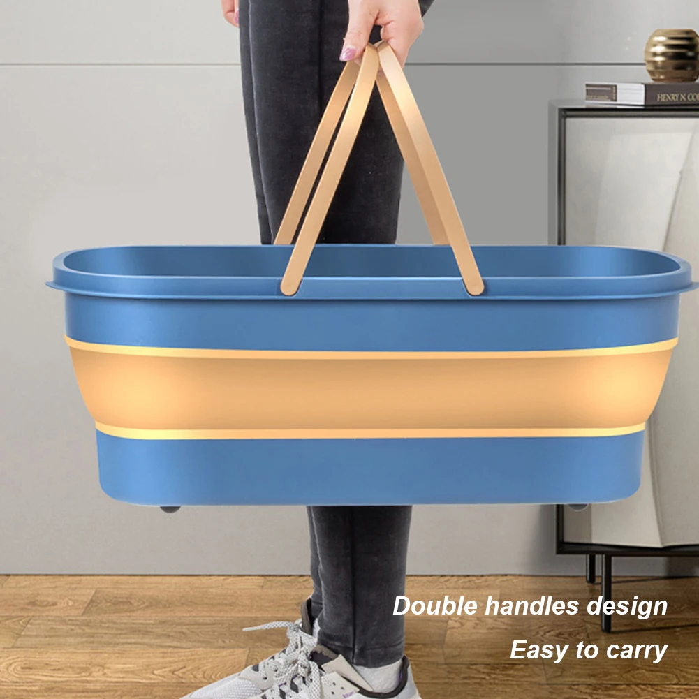 Flat Mop Cleaning Bucket Foldable Space Saving Basket with Handle Rectangular for Outdoor Garden Camping Fishing