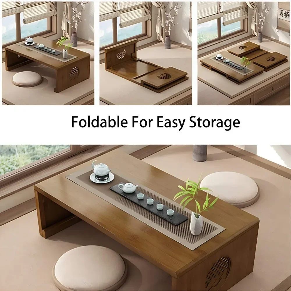 Mesa japonesa, mesa de centro plegable, mesa de suelo plegable, mesas bajas para sala de estar, comedor, té, Tatami, decoración del hogar