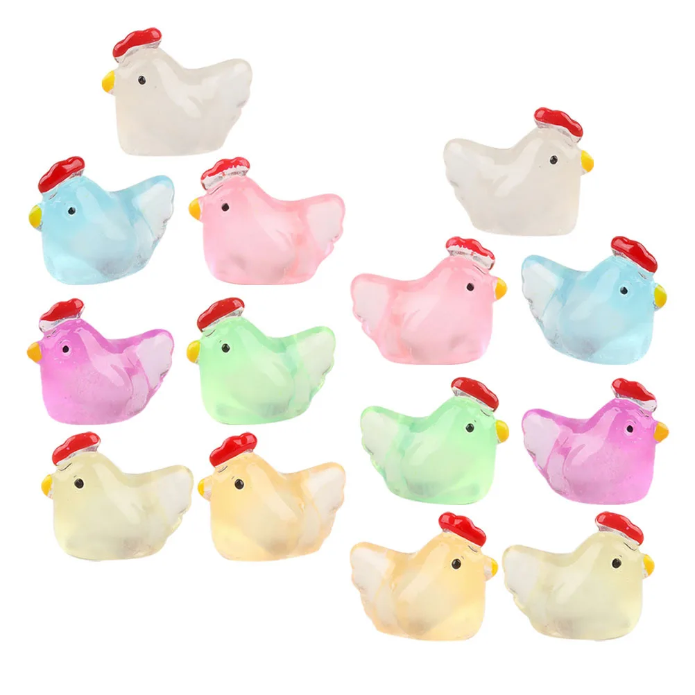 18 Stück Mini-Hühnerstatuen, leuchtende Harzfiguren, lustige Schreibtischdekoration für Zuhause und Büro, leuchtendes Huhn