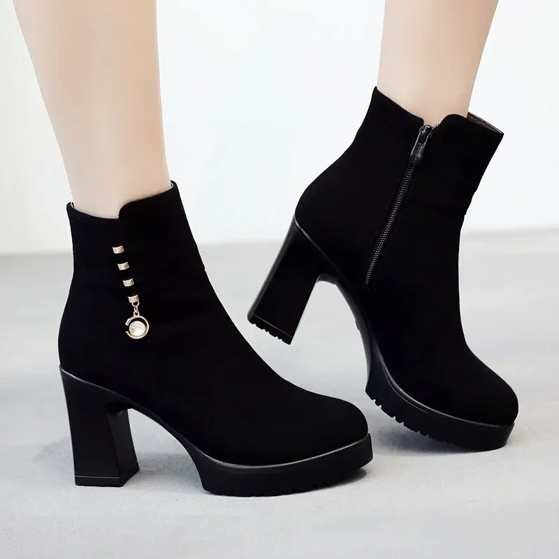 

Fall/Winter 2024 New Boots High HeelsThick-heeled Waterproof Platform Joker British Boots Office Block Ankle Boots Size 43