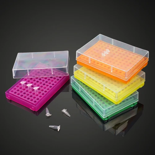 Imagen 2 del producto Caja de tubo de centrífuga de 0,2 ml con estante de tubo PCR de 96 agujeros con tapa transparente, 3 piezas