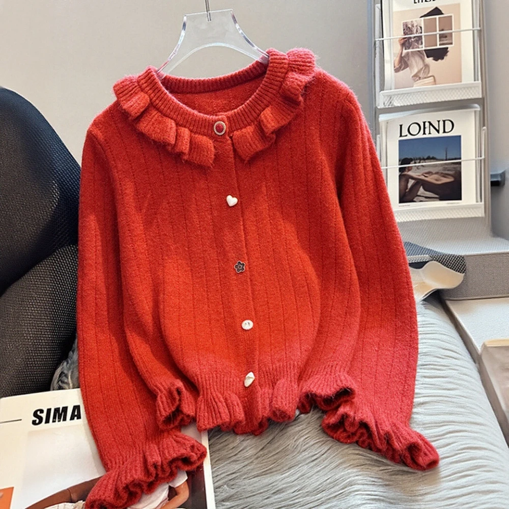 

Повседневный кардиган с круглым вырезом, облегающий длинный рукав, прямой рукав-труба, без украшения, женский трикотаж с открытой передней частью