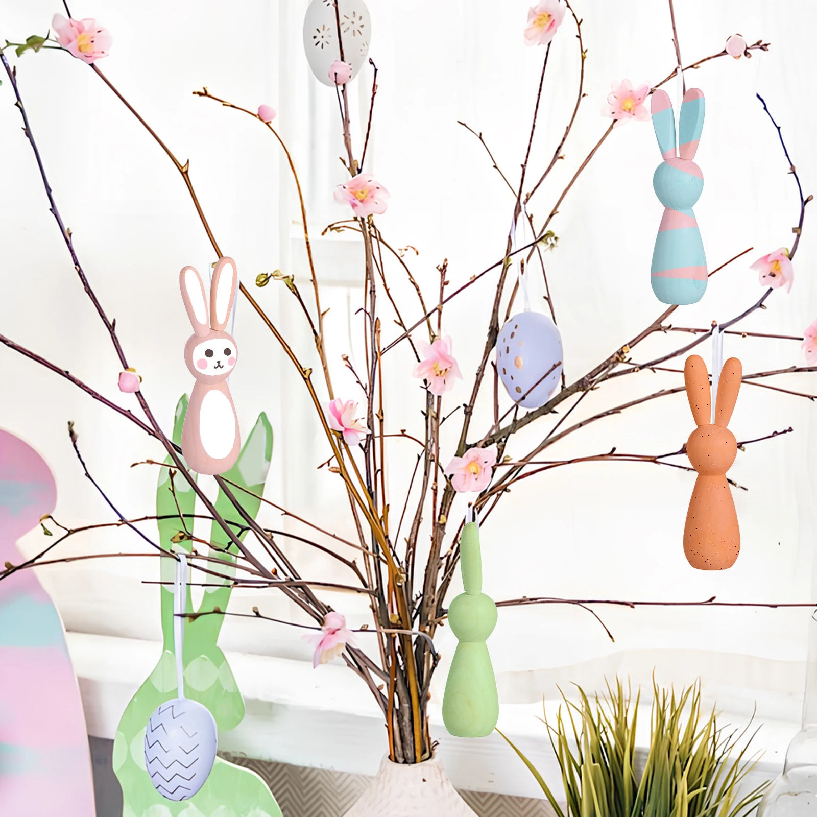 

5pcs Unfinished Wooden Rabbit Decorations DIY Crafts Mini Wood Rabbits Desk Table Graffiti Paintable Sturdy Durable Smooth
