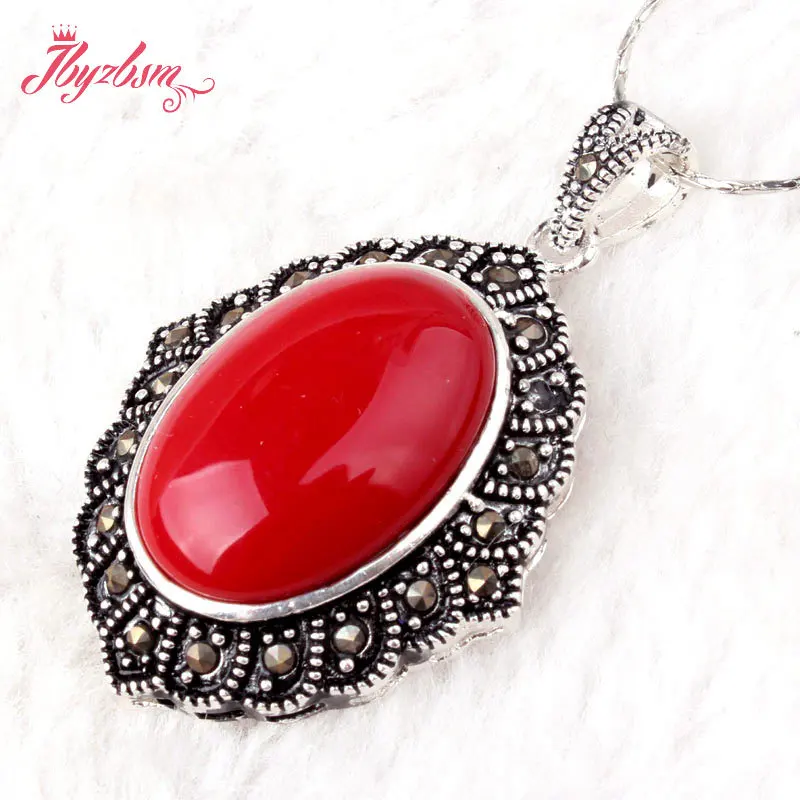 

14x20mm Oval Agate Jade Red Coral Turquoise Tibetan Marcasite Necklace Pendant Charm Jewelry 1 Pcs 25x45mm for Party Anniversary