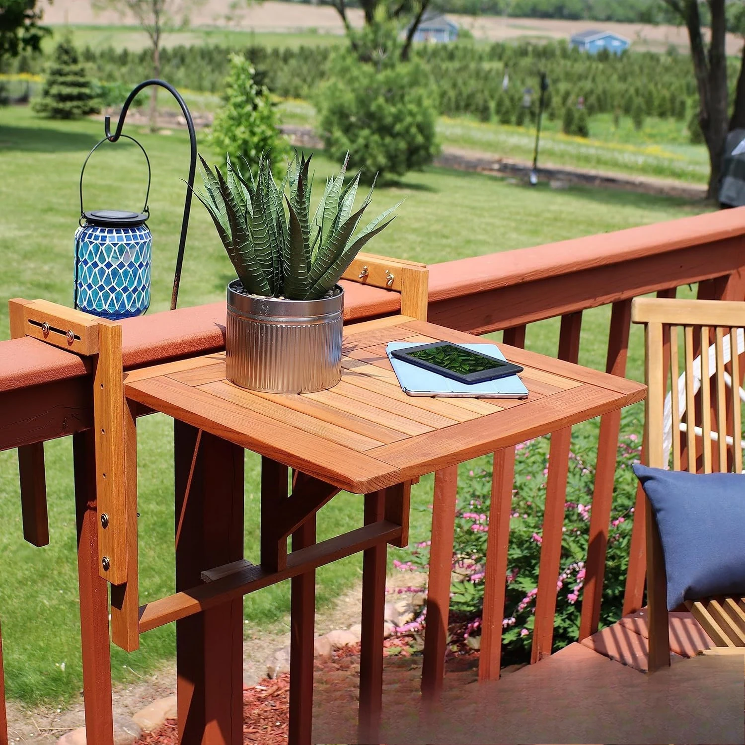 Solid wood balcony folding table, afternoon  table, wooden folding railing adjustable
