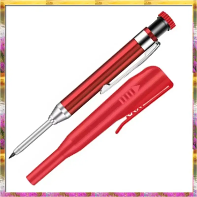 AA46 HOT-2Pcs 2.8Mm Metal Solid Carpenter Mechanical Pencil Tool With Holder Deep Hole Mechanical Marker Stand Pocket Clip