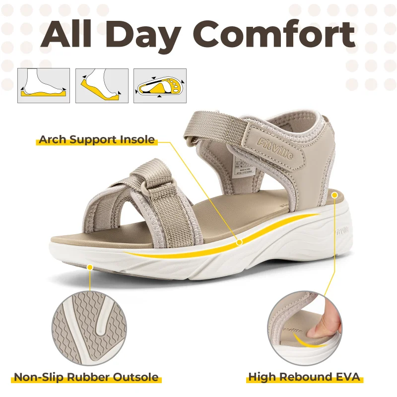 FitVille Women'S Wide Summer Sandals With Arch Support Lightweight Bohemian Casual Beach Wedge Sandals With Adjustable Strap