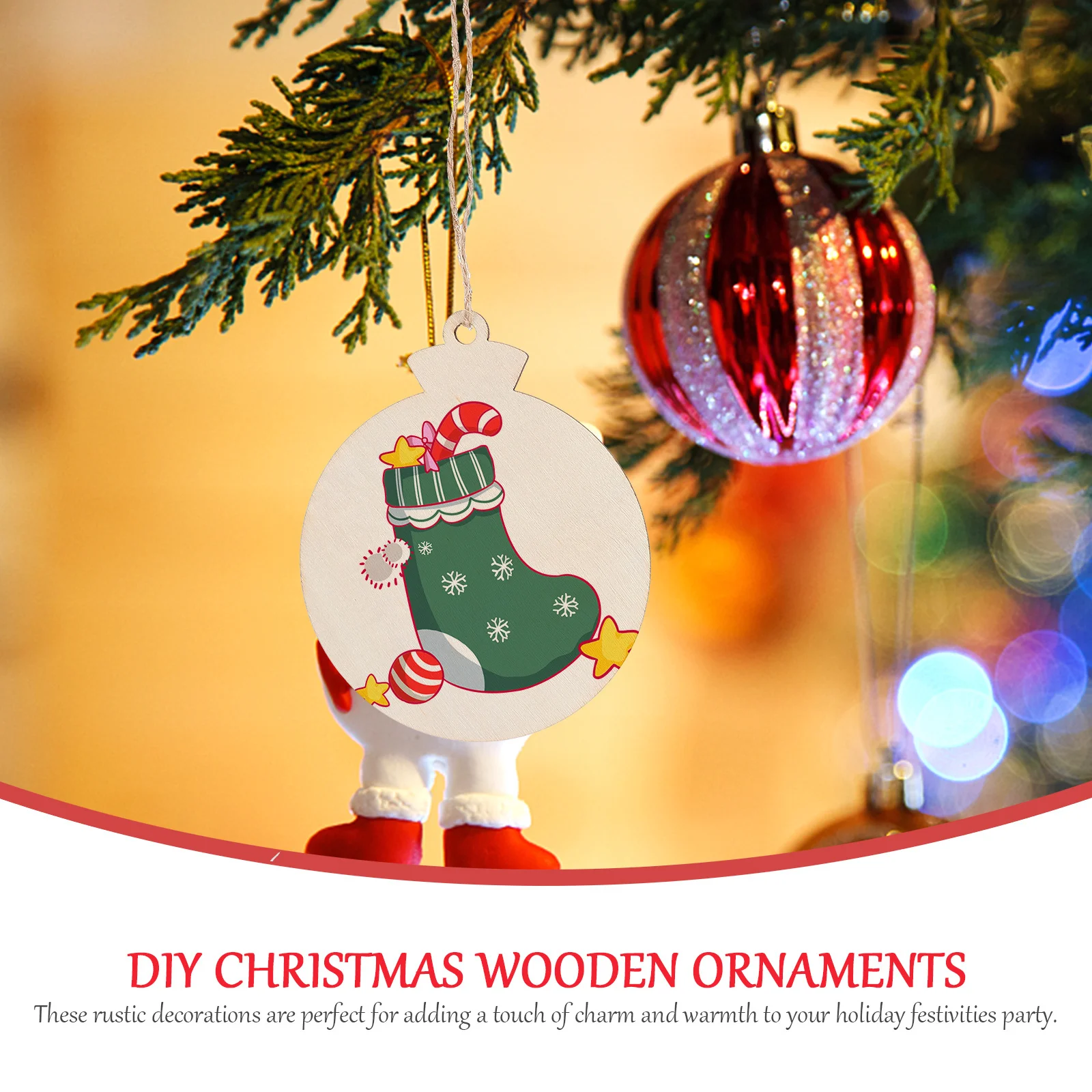 

50Pcs Wooden Christmas Ornaments Unpolished Natural Wood Slices Predrilled Holes DIY Crafts Holiday Decor Xmas Wood Cutouts