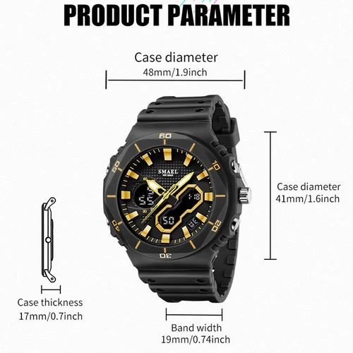 Imagen 2 del producto Relojes deportivos SMAEL de moda para Unisex, cronógrafo deportivo de lujo de marca superior, reloj de pulsera de cuarzo Digital resistente al agua para mujer