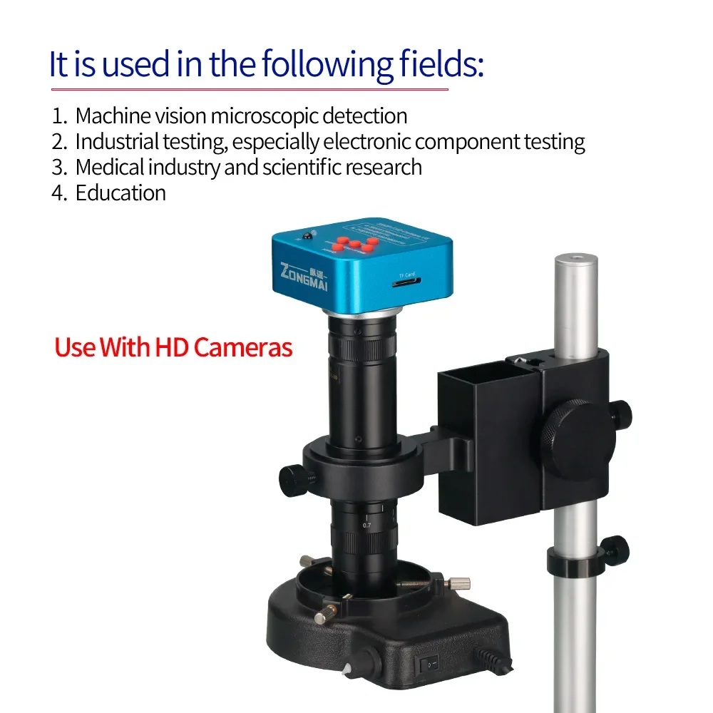 Industrial Video Microscope Camera C-Mount Type Interface Confocal Adjustable Magnification 0.7X-4.5X Optical Zoom Lens