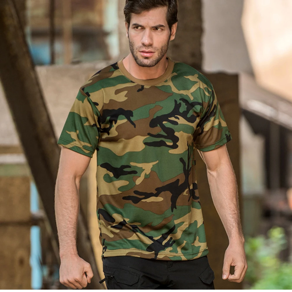 Outdoor Sports Men T-Shirts 3D Camouflage Quick Dry O Neck Short Sleeve Tops Shirt Camo Hiking Hunting T Shirt