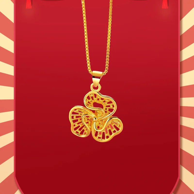 

9999 Real Gold Niche Design Irregular Pendant Gold Hollow Irregular Windmill Pendant Collarbone Chain Necklace