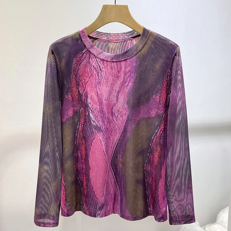 

Новая модная и универсальная блузка в западном стиле из легкой сетчатой ткани класса люкс