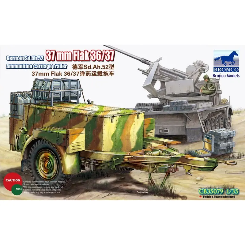 

BRONCO CB35079 1/35 German Sd.Ah.52 31 mm Flak 36/37 Ammo Carriage Trailer - Scale Assemble Model Kit