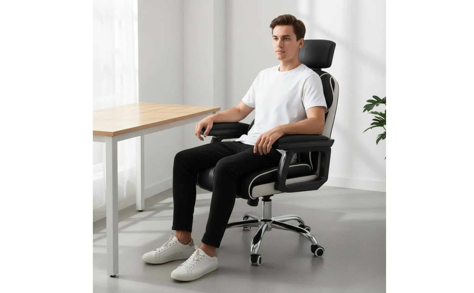 Ergonomic Gaming Chair Height Adjustable High-Rear Rotate Office Chair Full Recline Padded Armrests for Streamers, Bedroom