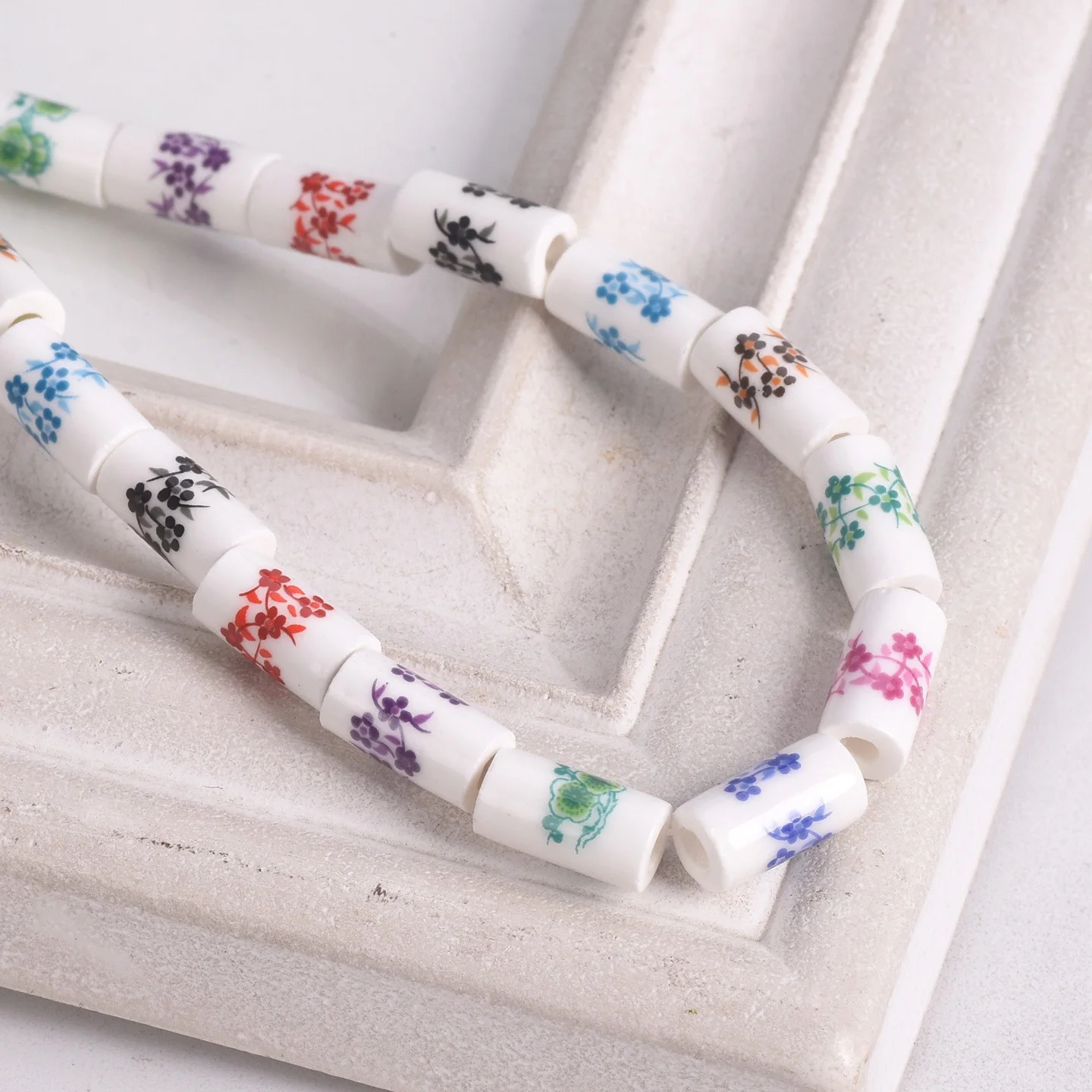 20pcs 11x6mm Cylinder Shape Flower Patterns Ceramic Porcelain Loose Crafts Beads Lot for Jewelry Making DIY Findings view 3