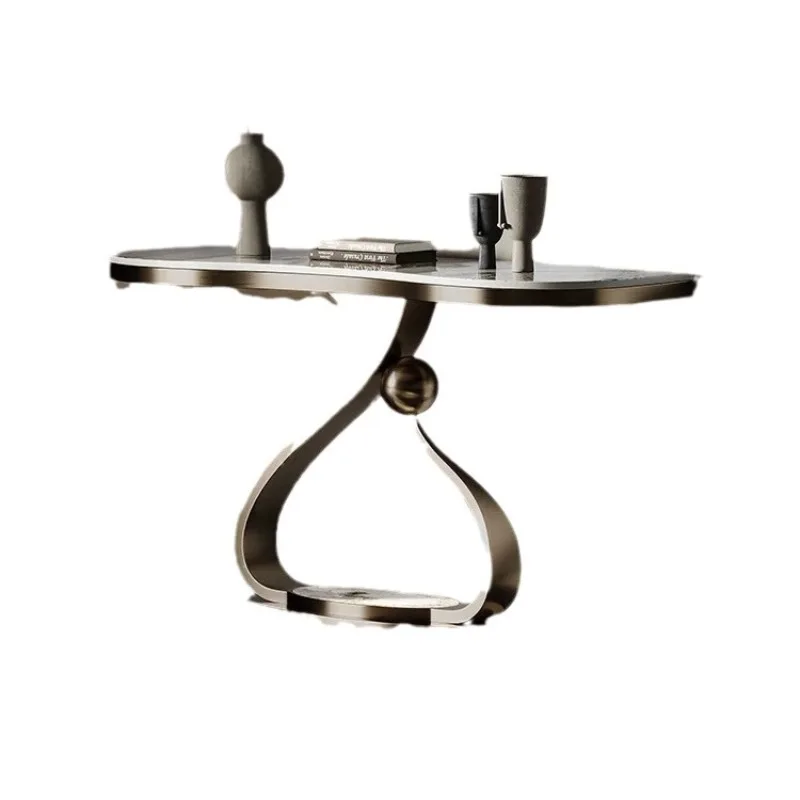 

Light luxury stainless steel rock slab entrance table Modern art entrance table