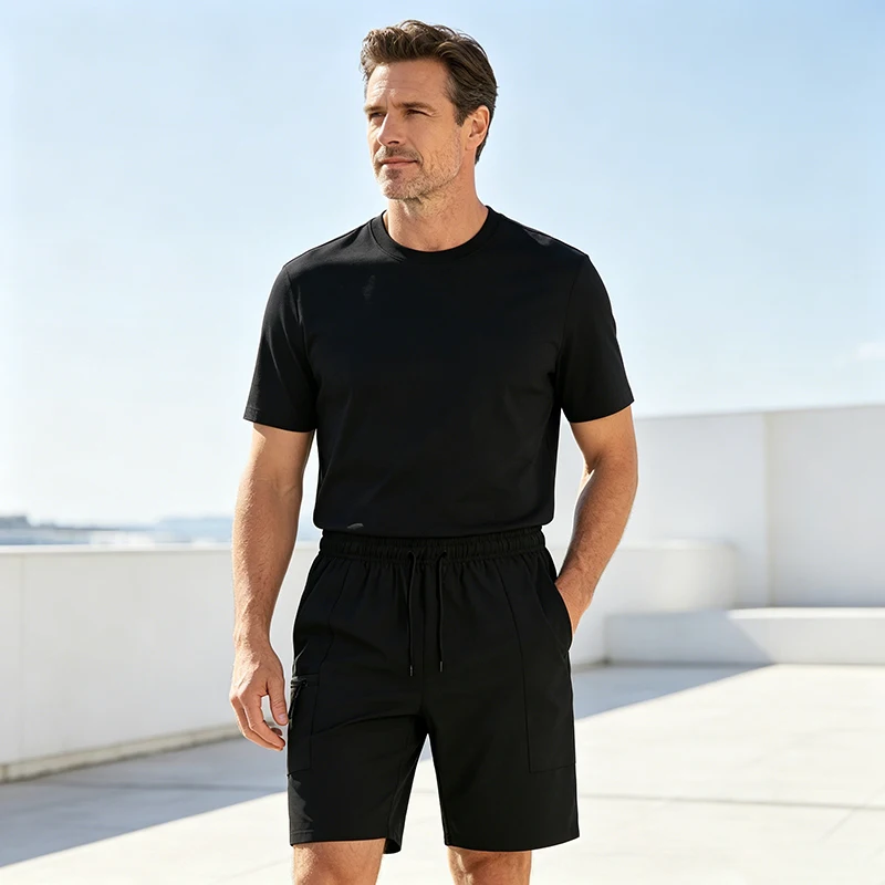 Men Sports Cargo Shorts Summer Elastic Drawstring Waist Loose Fit Zipper Side Pockets Gym Workout Daily Outdoor Street Bottoms view 3