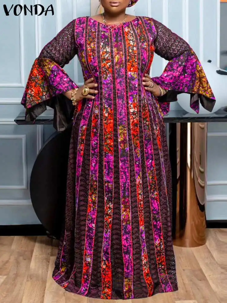 

VONDA Plus Size 5XL Bohemian Printed Dress Women Party Maxi Dress 2024 Long Flare Sleeve Party Casual Loose Robe Femme