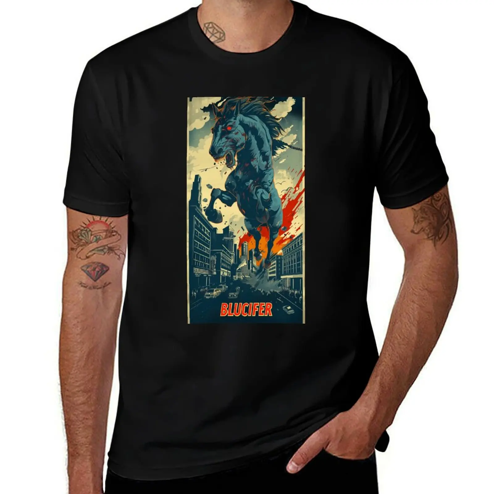 Poster of Blucifer Gundam destroying Denver, Colorado T-Shirt boys animal print vintage graphic tee funny t shirts men