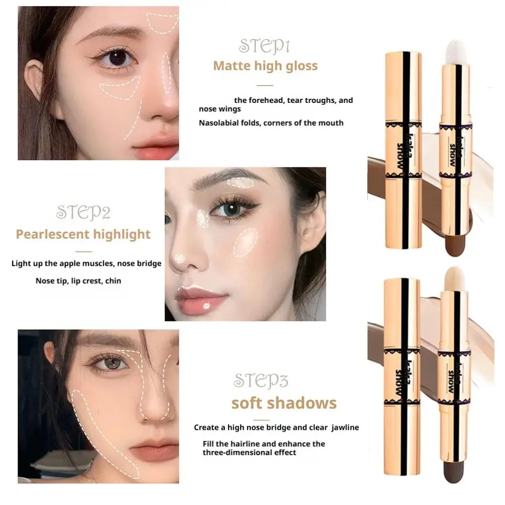 Resaltamiento y Bronzer Stick cara brillo moldeador de nariz larga contorno resaltador lápiz sombra Corrector 3D La Y7N7