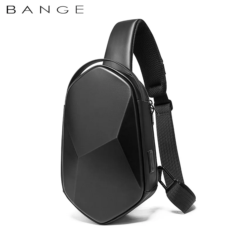 

BANGE Hard Shell Design 3.0 USB Charging Crossbody Bag Shoulder s Male Waterproof Short Trip Chest Pack for Men Sling