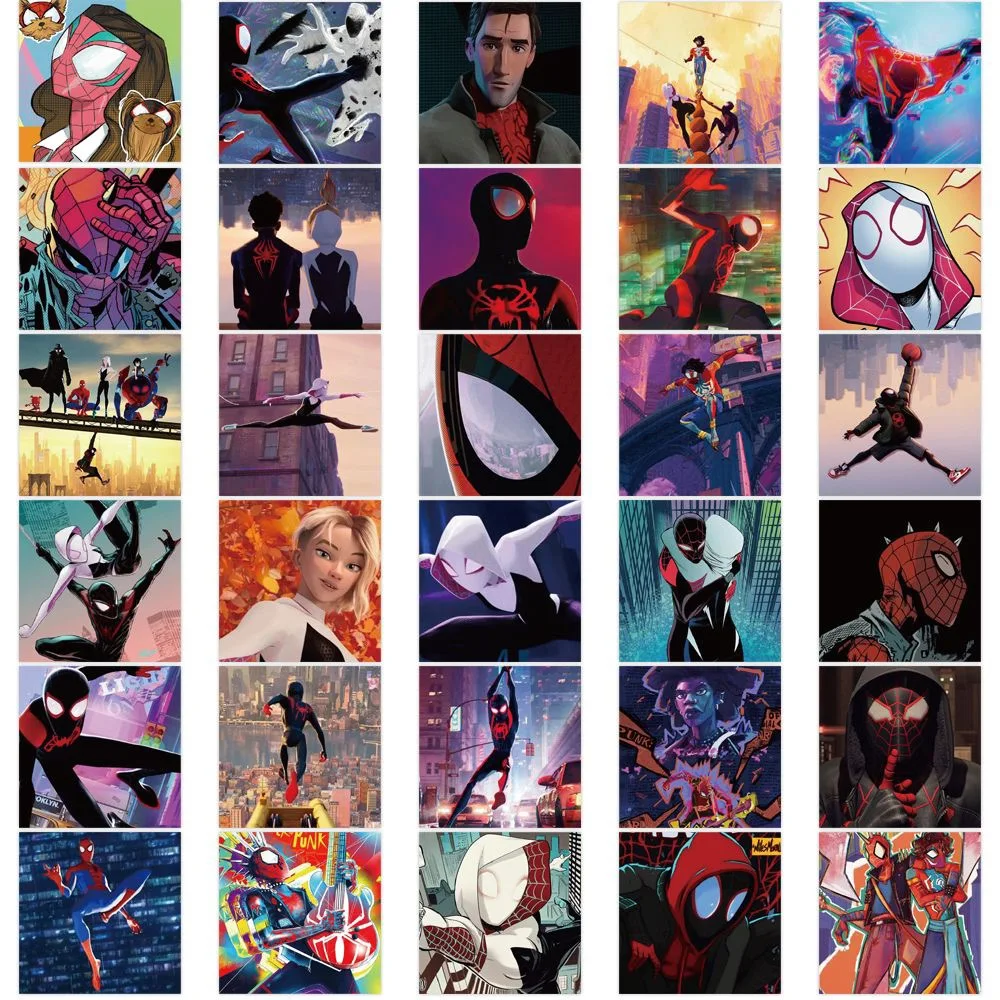 10/30/62PCS Disney Cartoon Spiderman Stickers attraverso il Spider-Verse Anime Graffiti decalcomanie impermeabile Cool Sticker per bambini giocattolo