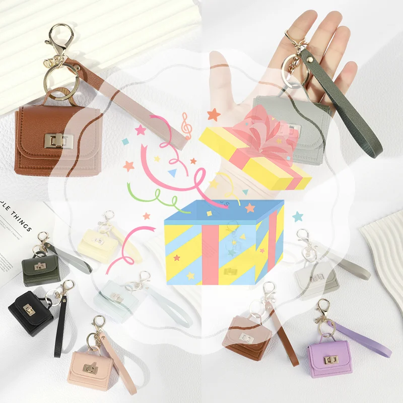 

Creative Mini Leather Hanging Bag Fashion Versatile Bag Charm Coin Purse Key Ring Headphone Set Charm Decorative Gift