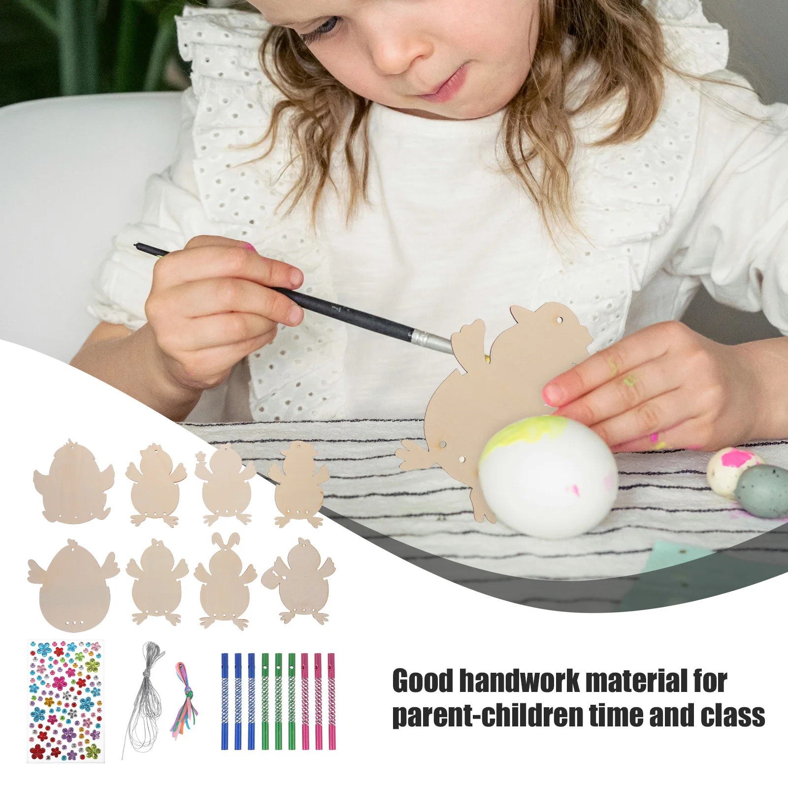 

1Set Wooden Chick Easter DIY Wind Chime Kit Unfinished Smooth Surface Hanging Ornament Improve Coordination Ability