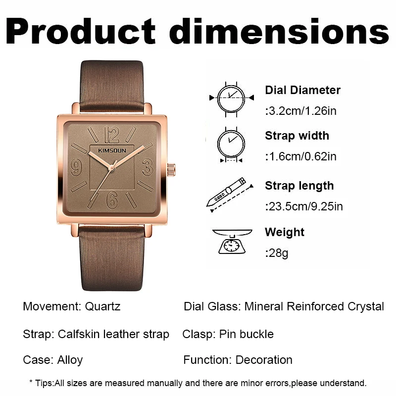 KIMSOUN Women Square Quartz Wristwatch Rose Gold Case Black Genuine Leather Strap Analog Watch Minimalist Casual Dress Waterproo view 6