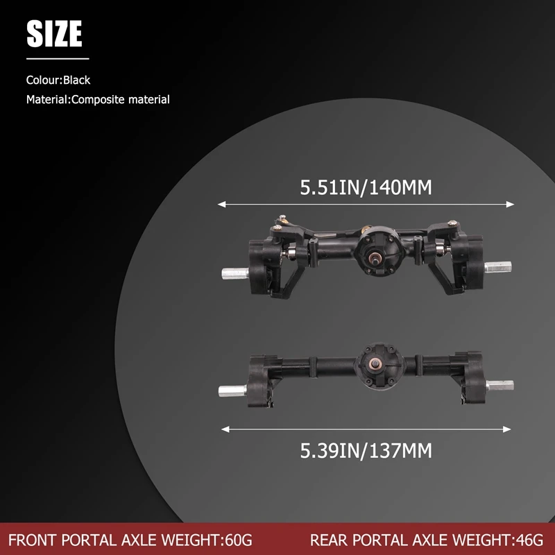 Eje de Portal delantero y trasero de 2 piezas para coche teledirigido, piezas de actualización para WPL C14 C24 C24-1 C34 C44 B14 B24 1/16