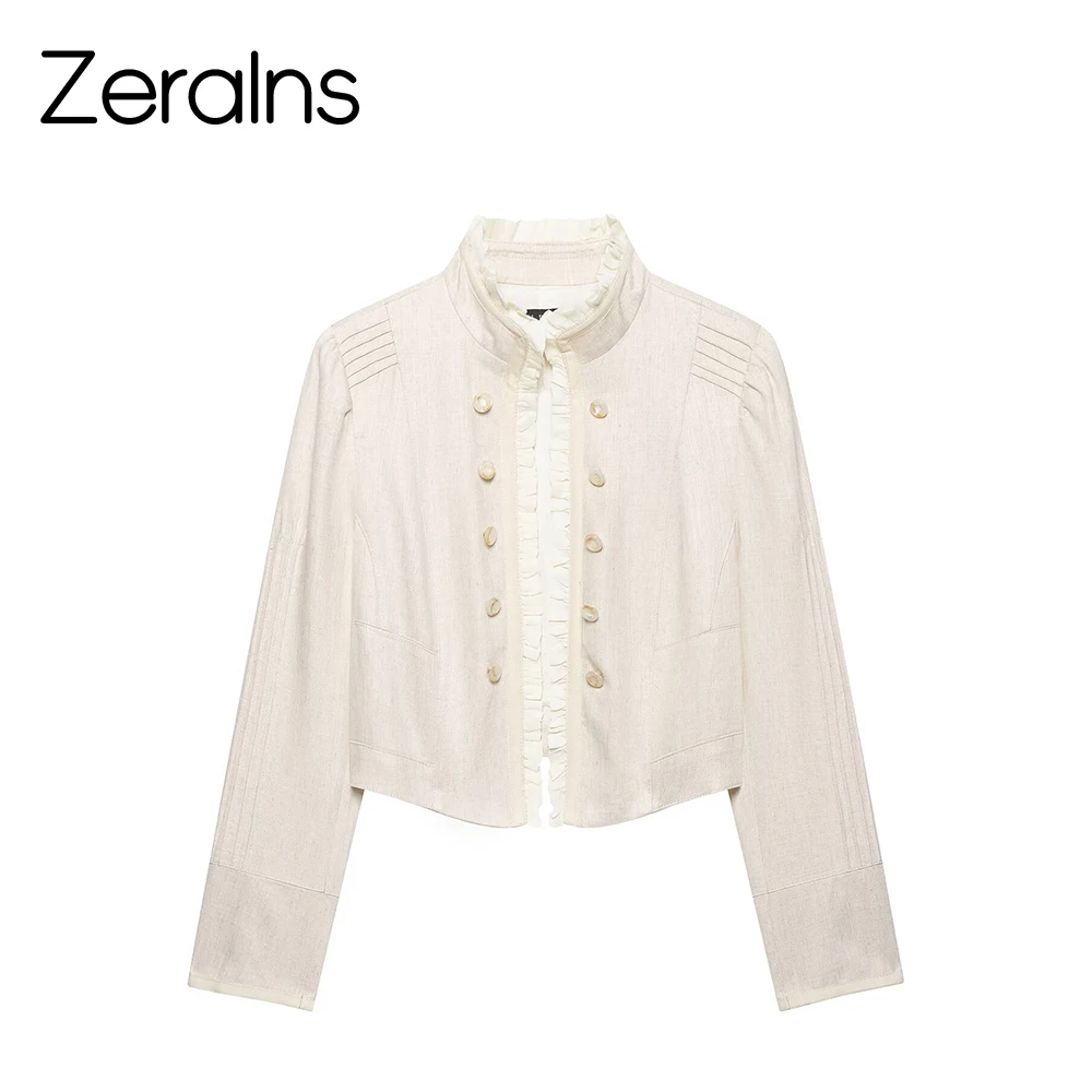 ZERAINS Women's 2026 new summer outfit fashionable long sleeved layered decoration short suit jacket