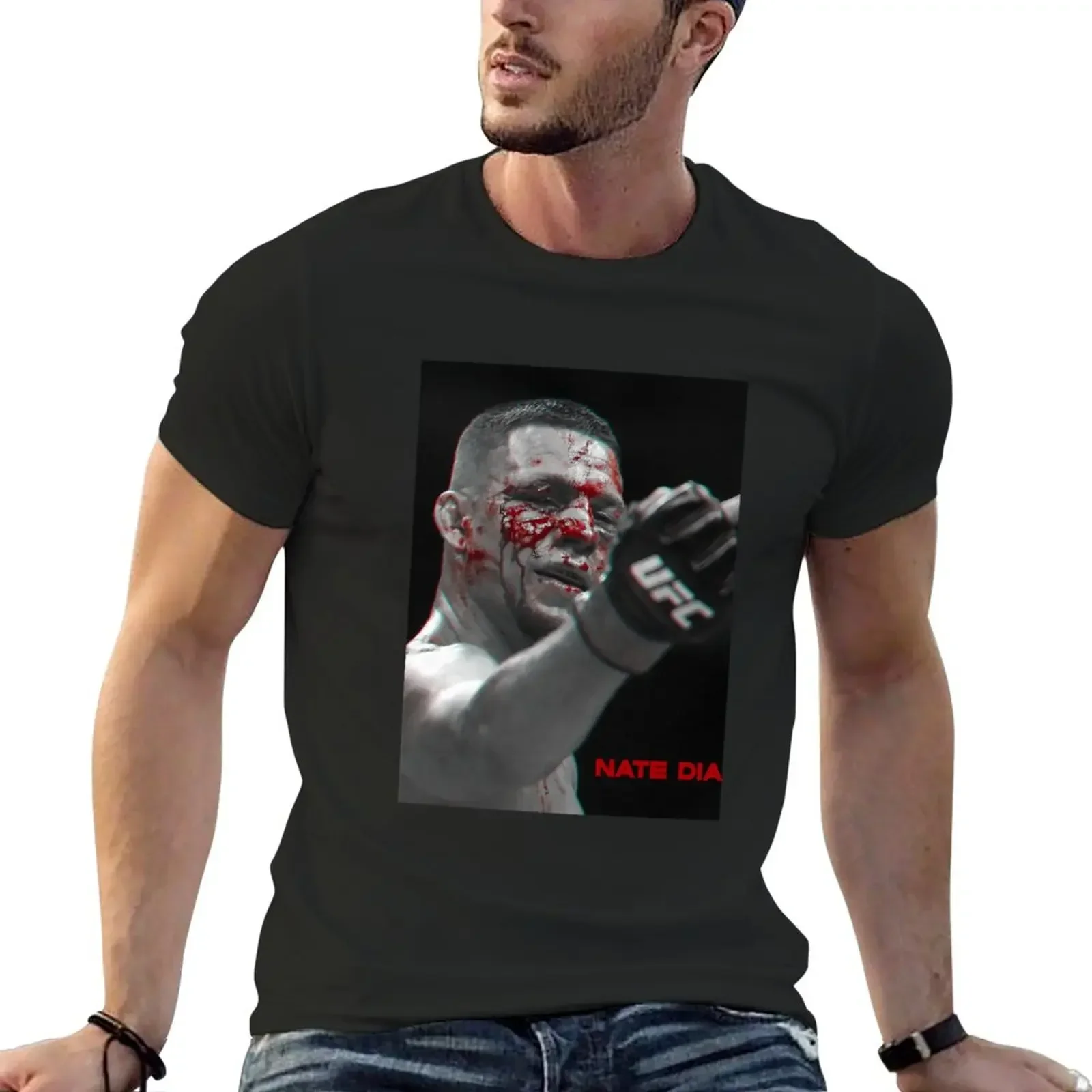 Nate Diaz Middle Finger BW Gift Tshirt sticker Nate diaz Poster T-Shirt vintage heavyweights mens big and tall t shirts