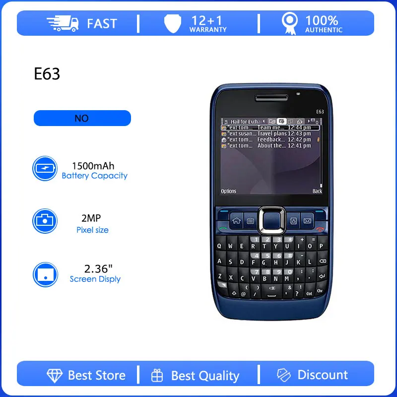 Refurbished Original E63 3G Single Sim Unlocked GSM 900/1800 Mobile Phone Russian Arabic Hebrew Keyboard Made in Finland