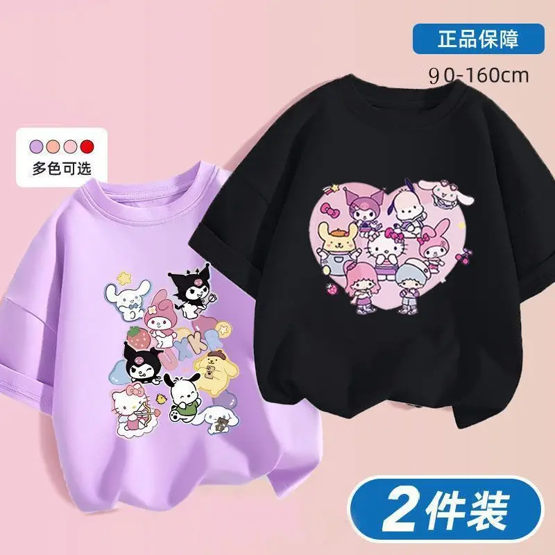 

Playful Kulomi Summer Cotton Children's T-shirt Cute Sanrio Cartoon Girl Kawaii Tshirt Fashion Casual Baby Tee Top Kid Clothes