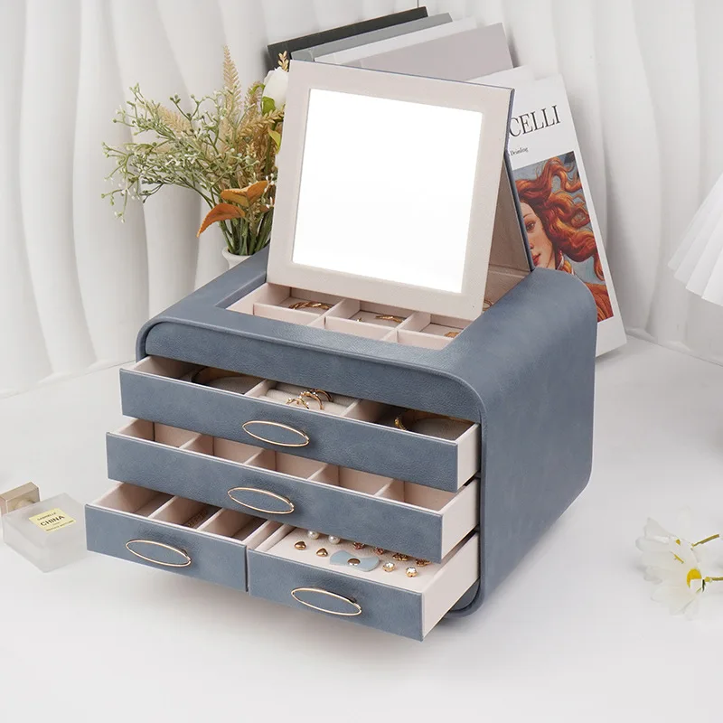 

Leather Drawer Jewelry Box Large Capacity Ring Earring Storage Box Multi-layer Bracelet Organizer Boxes Minimalist Jewelry Boxes