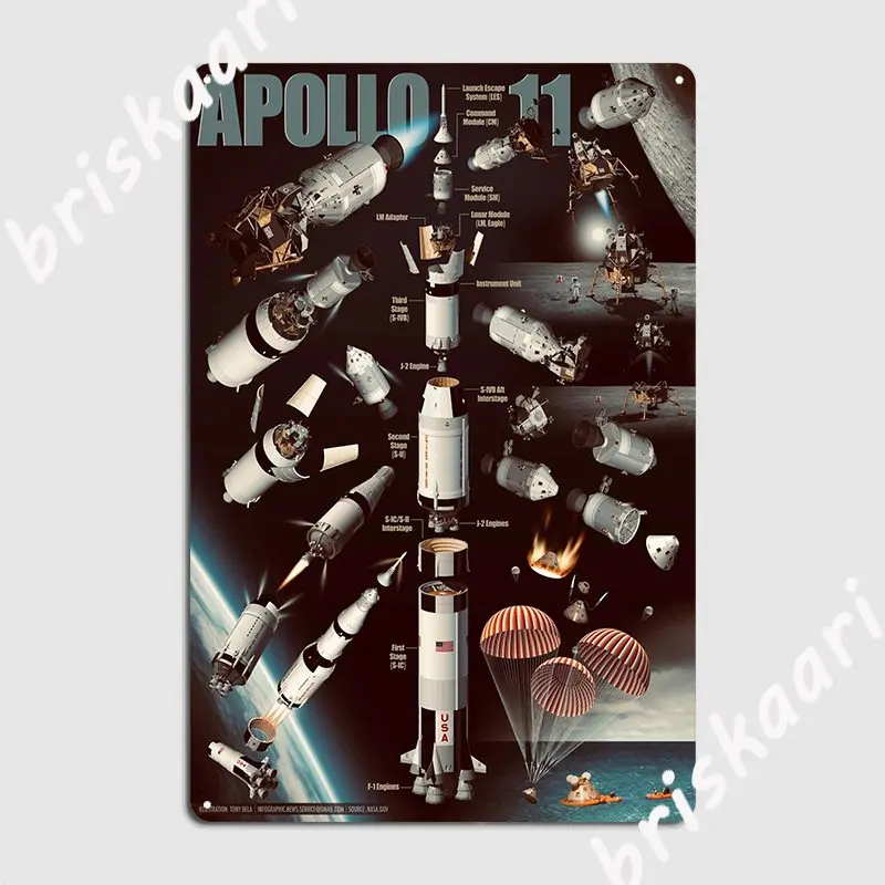 Apollo 11 Metal Plaque Poster Wall Poster Wall Pub Customize Tin Sign Poster